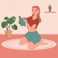 mulher lendo livro. estudar a distância. leia mais conceito de livro. ilustração vetorial plana vetor