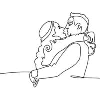 um desenho de linha de casal abraçando - jovem e homem. conceito de primeiro beijo. contínua uma ilustração em vetor desenho de linha.