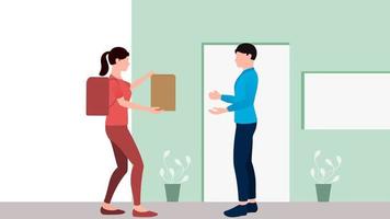 mulheres entregando pacote ao cliente, ilustração vetorial de negócios de entrega em fundo branco. vetor