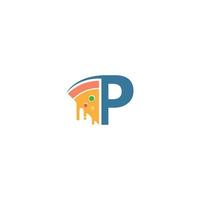 letra p com vetor de logotipo de ícone de pizza