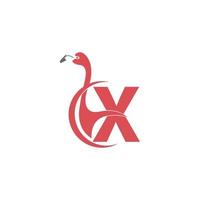 letra x com vetor de logotipo de ícone de pássaro flamingo