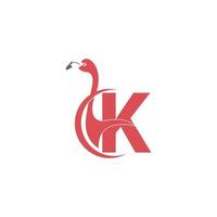 letra k com vetor de logotipo de ícone de pássaro flamingo