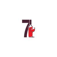 número 7 com vetor de logotipo de ícone de garrafa de vinho