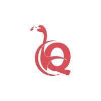 letra q com vetor de logotipo de ícone de pássaro flamingo