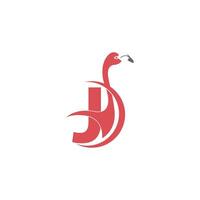 letra j com vetor de logotipo de ícone de pássaro flamingo