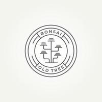 logotipo de ícone de arte de linha minimalista de árvore velha bonsai vetor