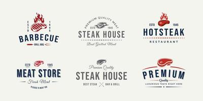 conjunto de logotipo de distintivo de loja de carne de açougue vintage