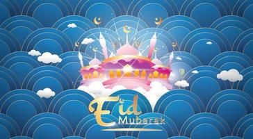 ilustração de cartão de saudação eid mubarak, vetor de desenho animado ramadan kareem desejando festival islâmico para banner, pôster, plano de fundo, ilustração, folheto e fundo de venda