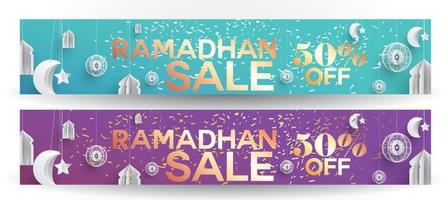 design de cabeçalho ou banner com base em super oferta, oferta, venda ou desconto etc. por ocasião do mês sagrado muçulmano ramadan kareem. eid com estilo de design divertido vetor