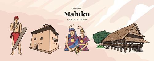 ilustração de maluku isolado. fundo de culturas indonésias desenhadas à mão vetor