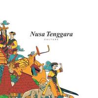 definir cultura Nusa Tenggara e ilustração de marco. fundo de culturas indonésias desenhadas à mão vetor