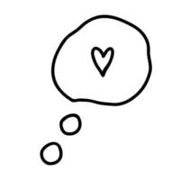 discurso de doodle desenhado à mão vetorial, balão de pensamento, nuvem de conversa com coração em fundo branco vetor