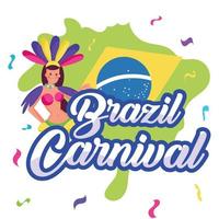 mapa de cartaz de carnaval do brasil do brasil e menina com roupas tradicionais vetor