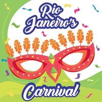 máscara de baile de máscaras isolada com penas vetor de cartaz de carnaval brasileiro