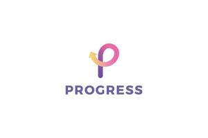 letra p logotipo de seta de progresso de cor rosa vetor