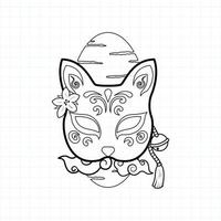 página para colorir de máscara japonesa kitsune, ilustração vetorial eps.10 vetor