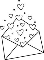 imagem vetorial de um envelope com corações, dia dos namorados. um vetor de contorno simples, um conjunto de tecnologias para a interface do usuário e ux, site ou aplicativo móvel, destacado em um fundo branco.
