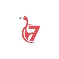 número 7 com vetor de logotipo de ícone de pássaro flamingo