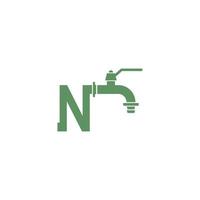 ícone de torneira com vetor de design de logotipo letra n