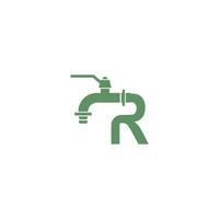 ícone de torneira com vetor de design de logotipo letra r