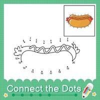 conecte os pontos contando números de 1 a 20 planilha de quebra-cabeça com cachorro-quente vetor