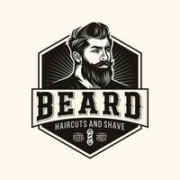 ilustração vetorial de logotipo de barba, modelo de logotipo de barbearia, vetor de homens de corte de cabelo