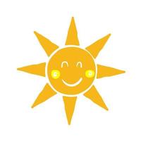 vetor de símbolo de ícone de sol com estilo de desenho animado doodle desenhado à mão com cor amarela