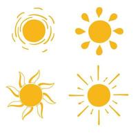 vetor de símbolo de ícone de sol com estilo de desenho animado doodle desenhado à mão com cor amarela