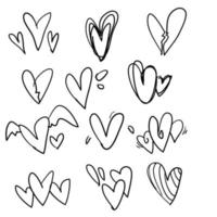 conjunto de coleção de ícones de coração doodle desenhados à mão para site, pôster, cartaz, papel de parede e dia dos namorados. vetor