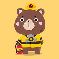urso fofo animais ilustrações de desenhos animados trabalhando trabalho bombeiro vetor