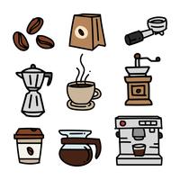 Conjunto de Doodle de café desenhados à mão vetor