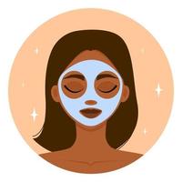 garota afro-americana com uma máscara cosmética no rosto. limpeza e cuidados faciais. termas. ilustração vetorial. vetor