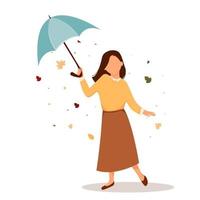 mulher segurando guarda-chuva. ilustração vetorial de outono em estilo simples. estação do outono. vetor