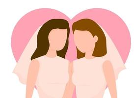casamento lgbt com duas mulheres gays em vestido branco isolado no fundo rosa. elas. vetor
