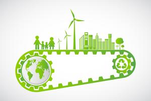 Conceito de engrenagem de economia de ecologia e desenvolvimento de energia ambiental sustentável, ilustração vetorial vetor