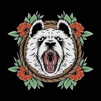 panda bravo com flores para desenho de tatuagem vetor