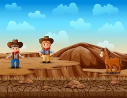 cowboy e cowgirl na paisagem do deserto vetor