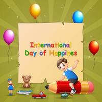 dia internacional de design de modelo de felicidade com menino a lápis vetor