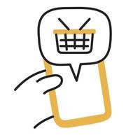 compras online. ícone de compras de doodle desenhado à mão. vetor