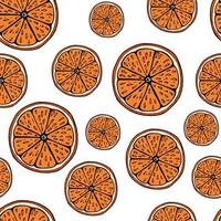 mão desenhada sem costura padrão de frutas com fatia de laranja. ilustração vetorial, em fundo branco para tecido, têxtil, design de papel vetor