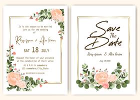 Convite de casamento floral desenhado de mão vetor