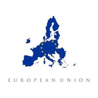 mapa da ue e fundo da bandeira. ilustração vetorial. mapa da europa vetorial com bandeira da união europeia em fundo branco e estrelas amarelas. estrela da união europeia. bandeira vetorial da união da europa vetor
