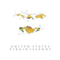 mapa das Ilhas Virgens dos Estados Unidos com ilustração oficial da bandeira nacional. a bandeira do país na forma de fronteiras. ilustração vetorial de estoque isolada no fundo branco.