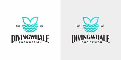 design de logotipo de baleia de mergulho com um fundo claro. vetor