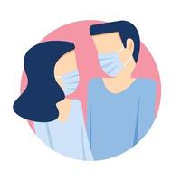ilustrações românticas com máscara facial previnem doenças