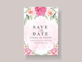 modelo de cartão de convite de casamento de lindas flores cor de rosa vetor