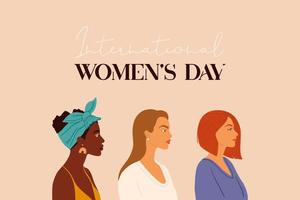 8 de março, dia internacional da mulher. retratos de meninas. feminismo, movimento de empoderamento feminino e design conceitual de irmandade. vetor