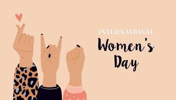 poder feminino, feminismo e conceito de dia internacional da mulher. ilustração vetorial com a mão de uma mulher.