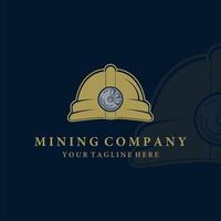 mineração capacete logotipo vector design ilustração vintage. equipamento de mineração para mineiro profissional. vetor de modelo de logotipo de mineração para empresa