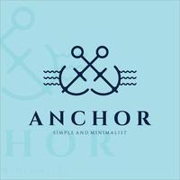 âncora navio logotipo minimalista linha arte ícone ilustração modelo design. âncora de emblema de logotipo mínimo para design de símbolo de conceito de negócios marinho ou marinheiro vetor